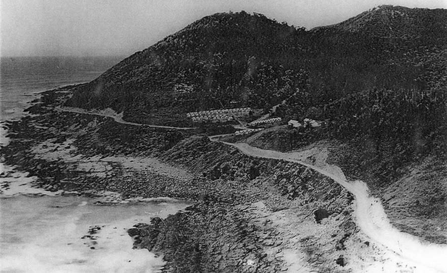 Construction camp at Sheoak River 1930. Note change in road alignment today. This camp was used up until mid 1970's