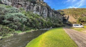 River bank opposite camp sites